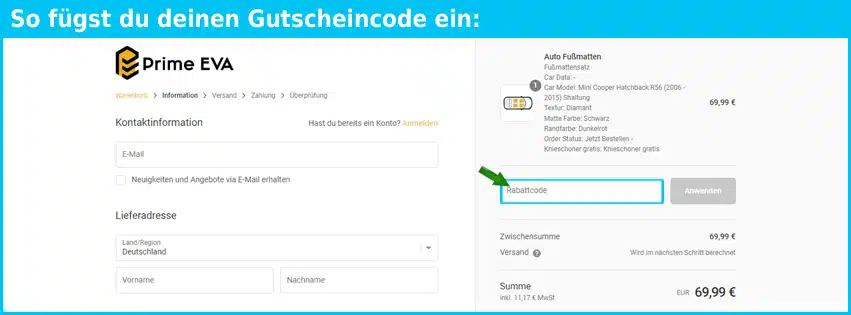 primeeva Gutschein einfuegen und sparen blau