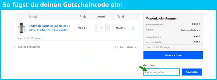 sodapop Gutschein einfuegen und sparen blau