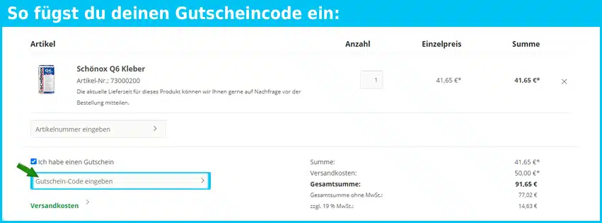 elbau Gutschein einfuegen und sparen blau