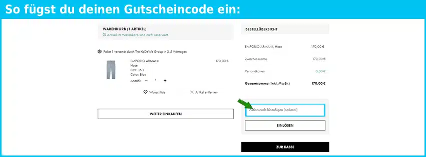 kadewe Gutschein einfuegen und sparen blau