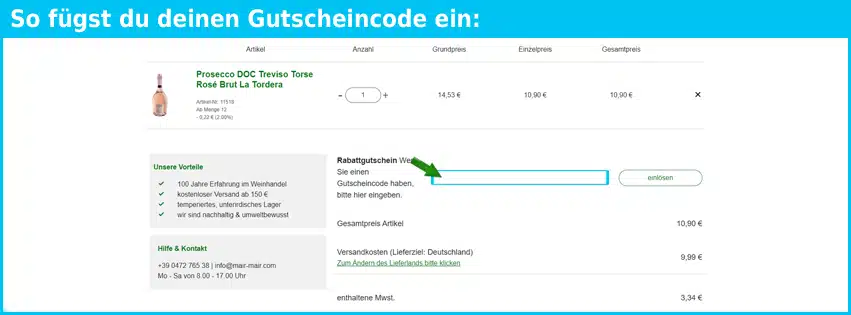 mair-mair Gutschein einfuegen und sparen blau