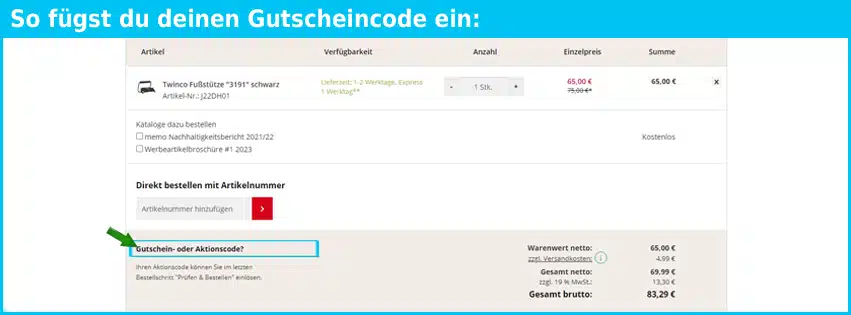 memo Gutschein einfuegen und sparen blau