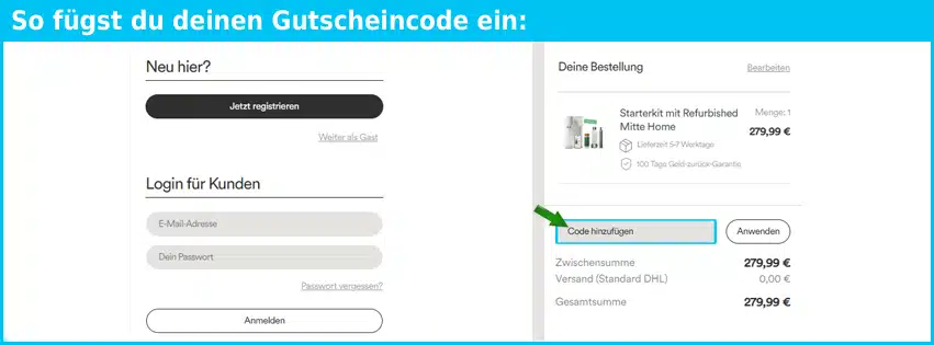 mitte Gutschein einfuegen und sparen blau