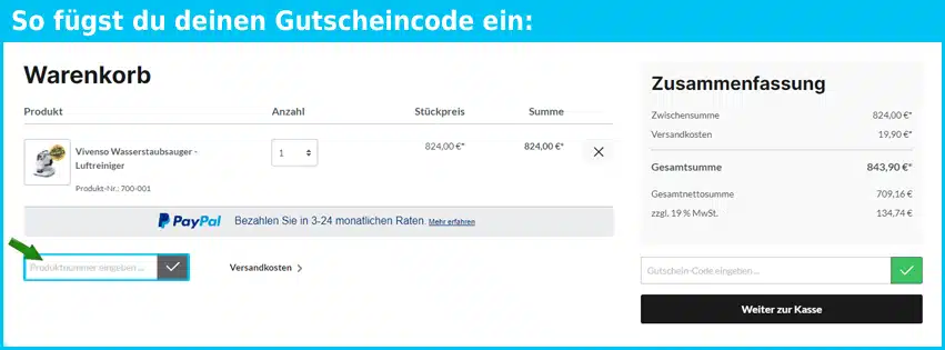 pro-aqua Gutschein einfuegen und sparen blau