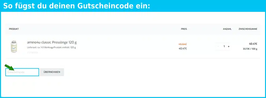 amino4u Gutschein einfuegen und sparen blau