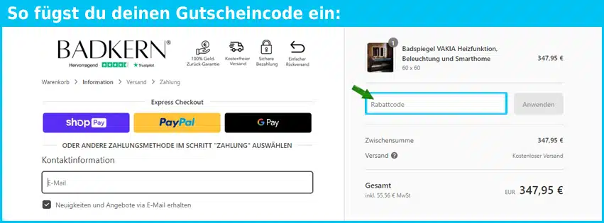 badkern Gutscheine - Geld sparen geht ganz einfach mit einem Gutscheincode blau