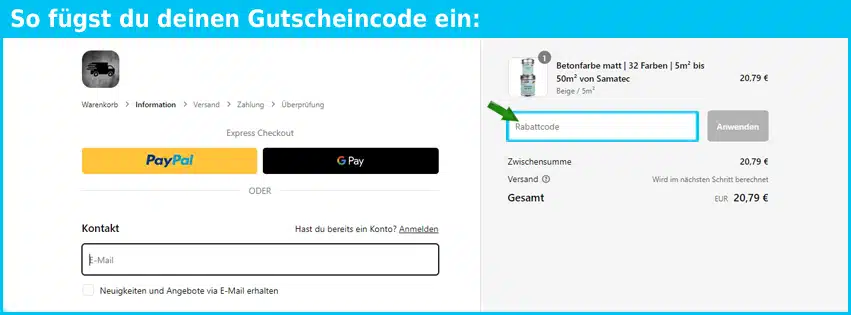 betonfarben.shop Gutschein einfuegen und sparen blau