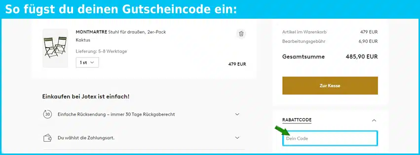 jotex Gutschein einfuegen und sparen blau