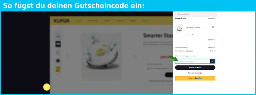klyqa Gutschein einfuegen und sparen blau