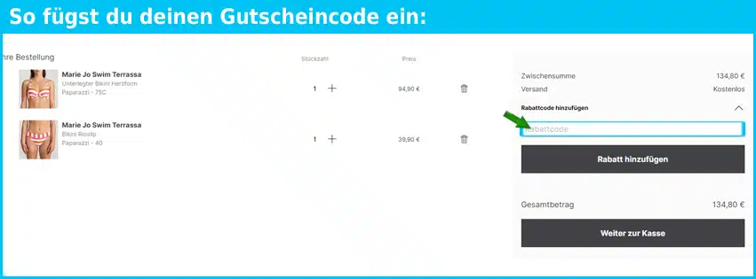 mariejo Gutschein einfuegen und sparen blau