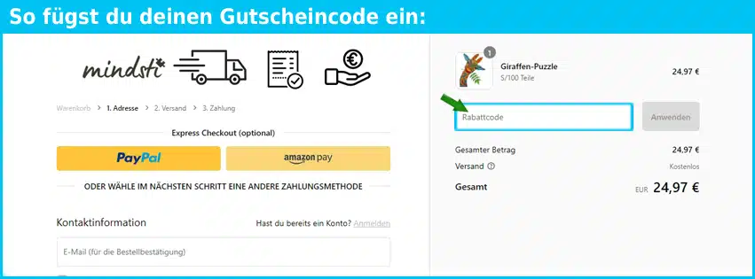 mindsti Gutschein einfuegen und sparen blau