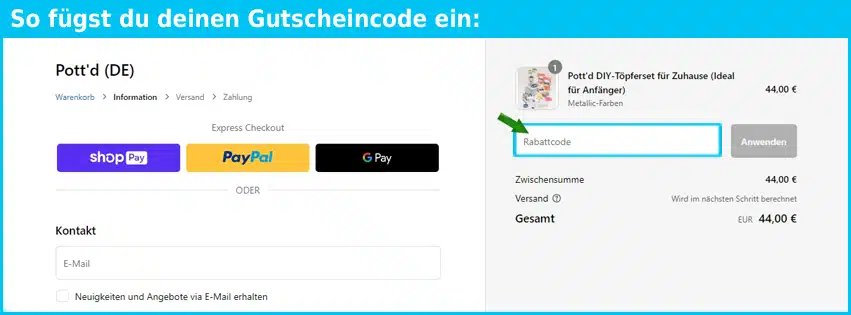 pottdpeople Gutschein einfuegen und sparen blau