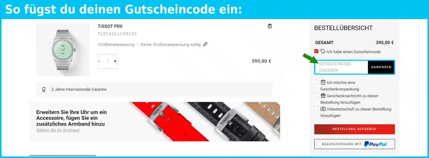 tissotwatches Gutschein einfuegen und sparen blau