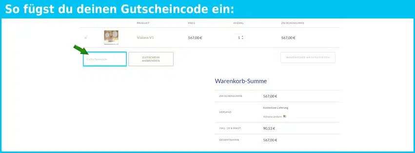 visiona Gutschein einfuegen und sparen blau