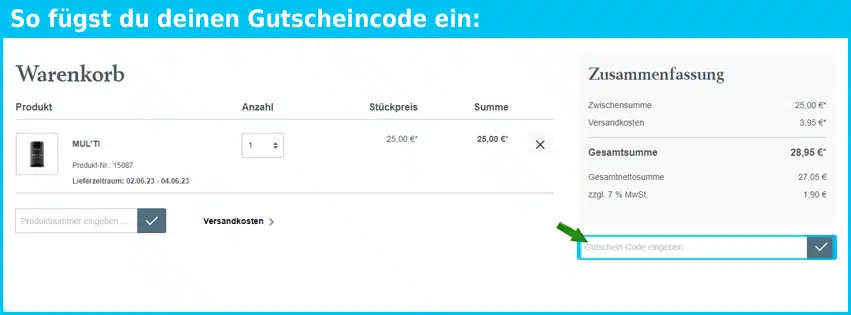 artgerecht Gutschein einfuegen und sparen blau