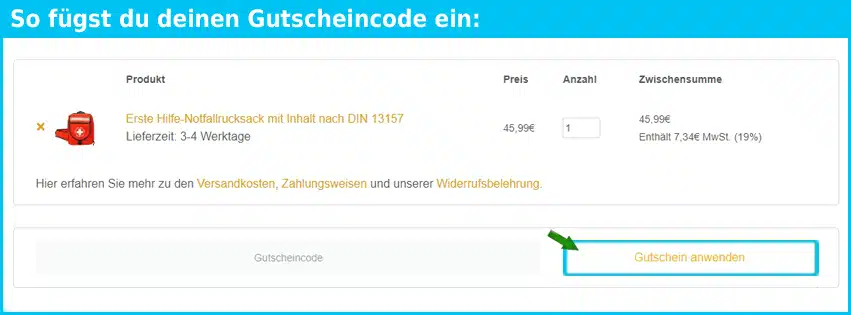 brandschutz-zentrale Gutschein einfuegen und sparen blau