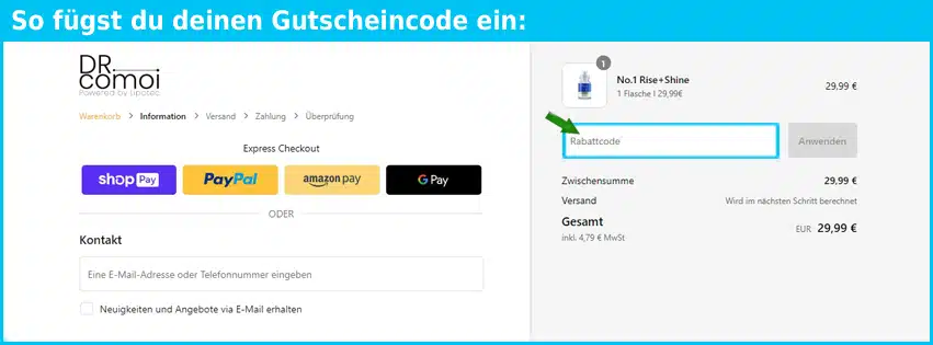 drcomoi Gutscheine - Geld sparen geht ganz einfach mit einem Gutscheincode blau