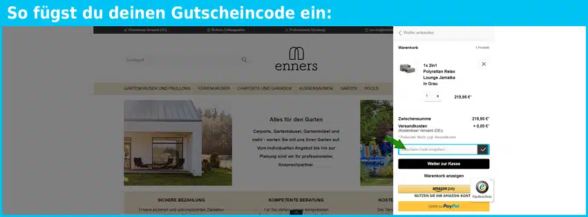 enners.shop Gutschein einfuegen und sparen blau