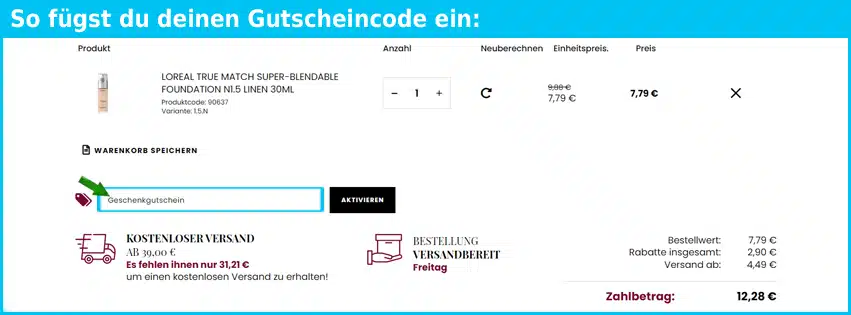 ezebra Gutschein einfuegen und sparen blau