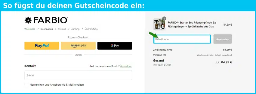 farbio Gutschein einfuegen und sparen blau