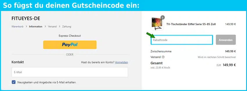 fitueyes Gutschein einfuegen und sparen blau