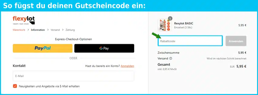 flexylot Gutschein einfuegen und sparen blau