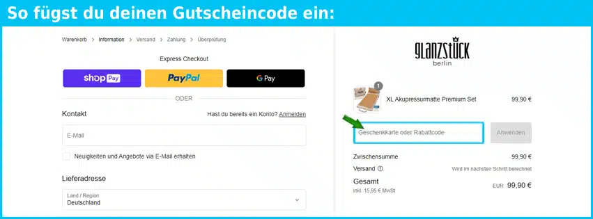 glanzstueck-berlin Gutschein einfuegen und sparen blau