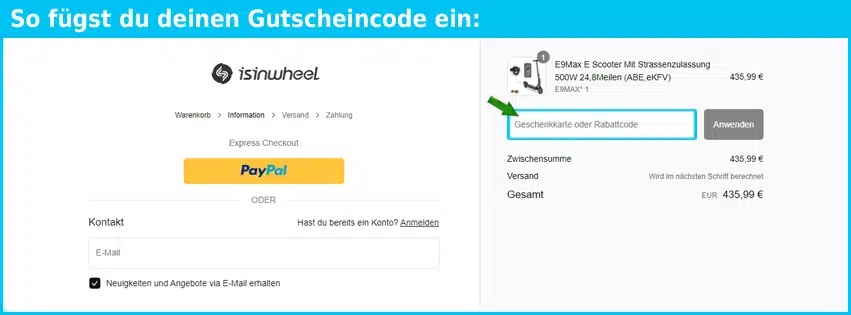 isinwheel Gutschein einfuegen und sparen blau