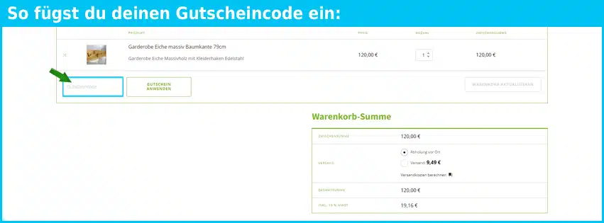 massivholz24 Gutschein einfuegen und sparen blau