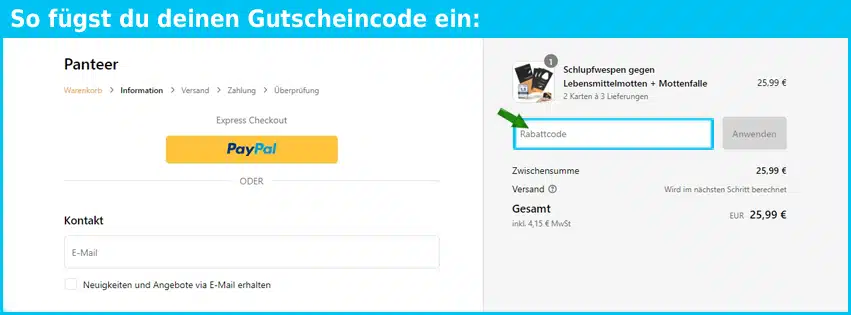 panteergroup Gutschein einfuegen und sparen blau