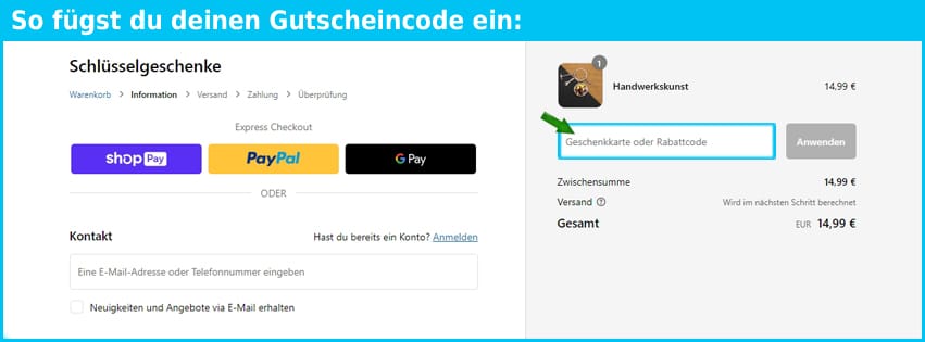 schluesselgeschenke Gutschein einfuegen und sparen blau
