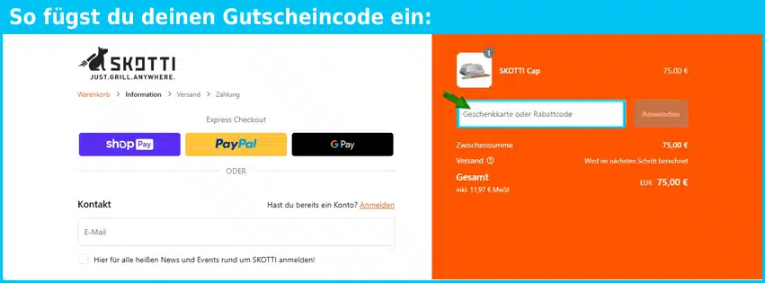 skotti-grill Gutschein einfuegen und sparen blau