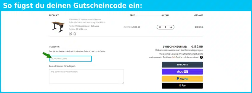 songmics Gutschein einfuegen und sparen blau