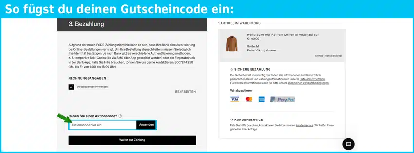zegna Gutschein einfuegen und sparen blau