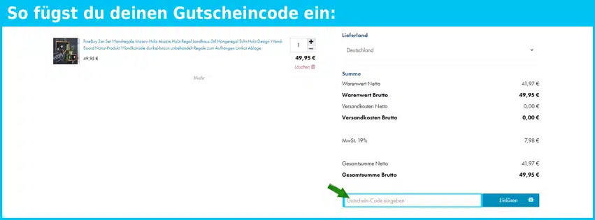 FineBuy Gutschein einfuegen und sparen blau