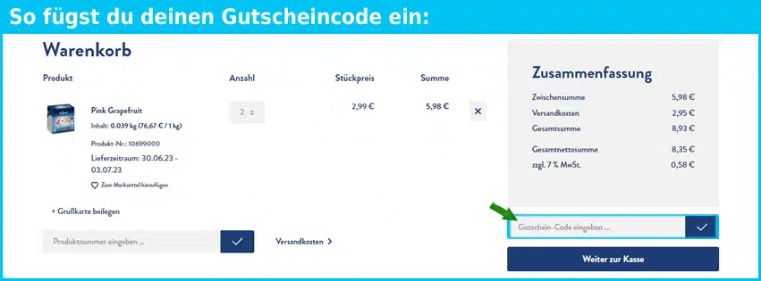 Messmer Gutschein einfuegen und sparen blau