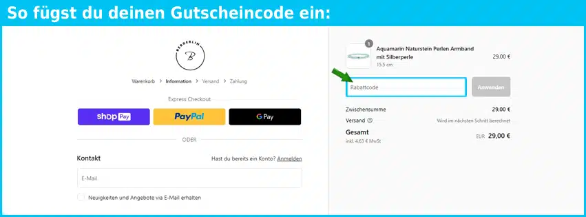 bergerlin Gutschein einfuegen und sparen blau