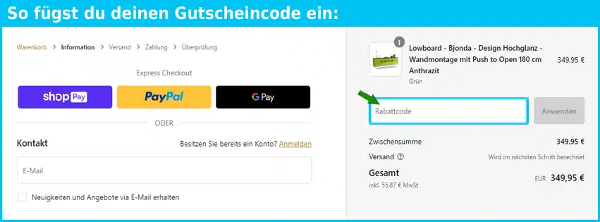 evelu Gutschein einfuegen und sparen blau