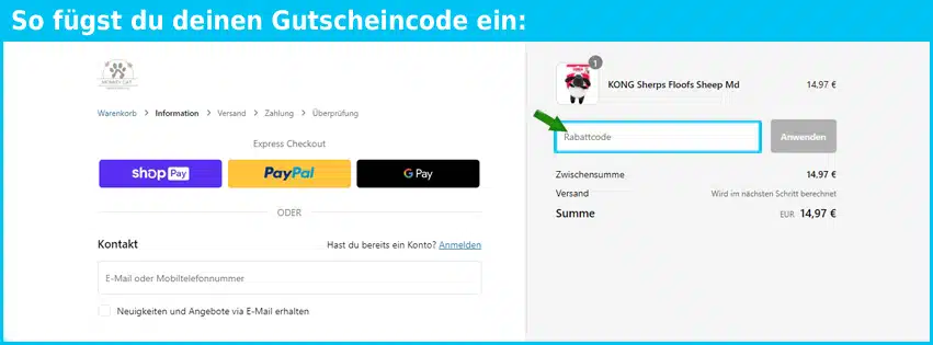 monkeycat Gutschein einfuegen und sparen blau