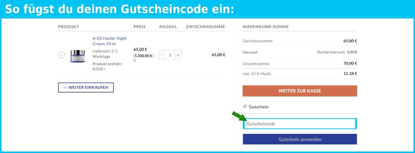 skinfactory-shop Gutschein einfuegen und sparen blau