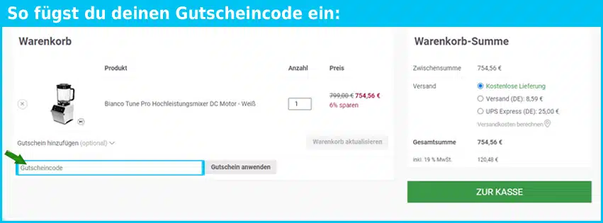 slowjuice Gutschein einfuegen und sparen blau