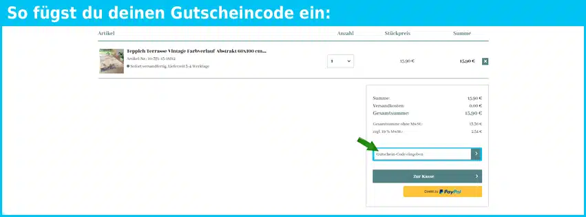 teppich.de Gutschein einfuegen und sparen blau