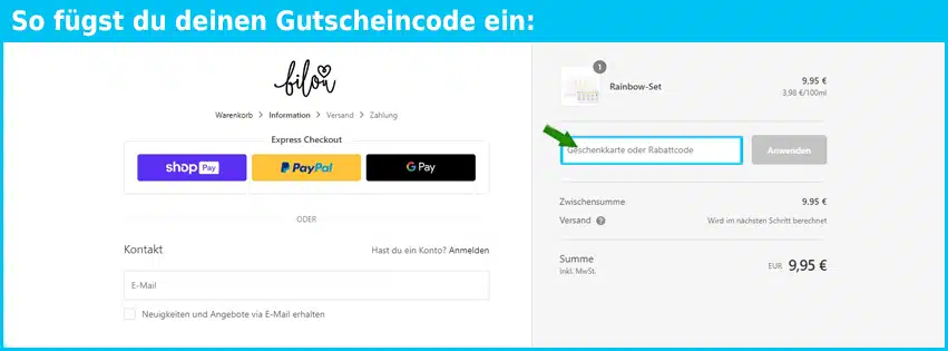 bilou Gutschein einfuegen und sparen blau