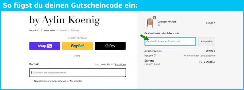 byaylinkoenig Gutschein einfuegen und sparen blau
