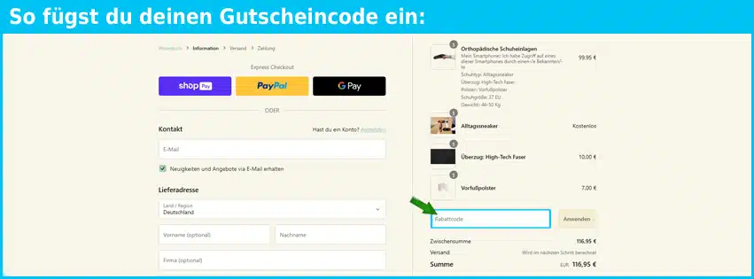 digifoot Gutschein einfuegen und sparen blau