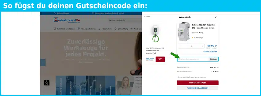 elektroland24 Gutschein einfuegen und sparen blau