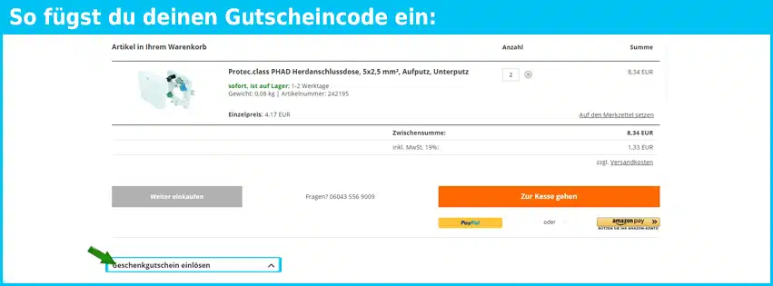 elektroshopwagner Gutschein einfuegen und sparen blau