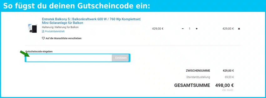 entratek-shop Gutschein einfuegen und sparen blau