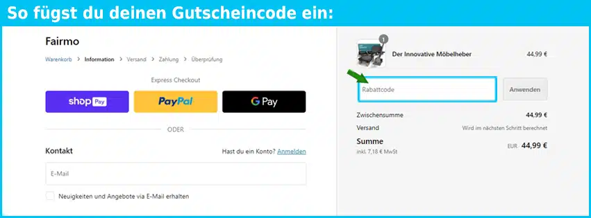 fair-mo Gutschein einfuegen und sparen blau