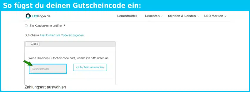 ledlager.de Gutschein einfuegen und sparen blau